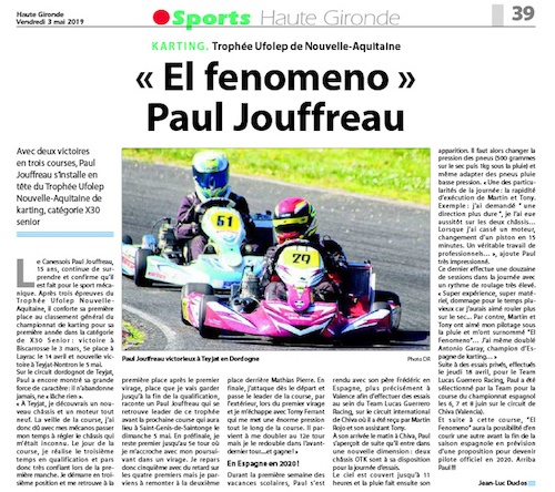 Article Journal Haute Gironde-Paul JOUFFREAU - MAI  2019